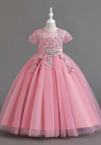 Girls' Wedding Dress Children's Dress Short Sleeve Princess Dress Children Dress