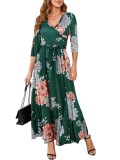 Women Sexy Printed V Neck Dress