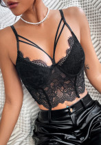 Women sexy lace hollow breast support fishbone steel ring Basics Top