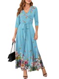 Women Sexy Printed V Neck Dress