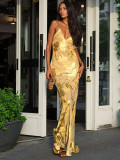 Women Summer Sexy Backless Shiny Strap Dress