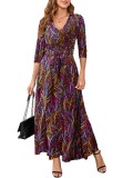 Women Sexy Printed V Neck Dress