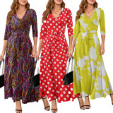 Women Sexy Printed V Neck Dress