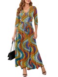 Women Sexy Printed V Neck Dress