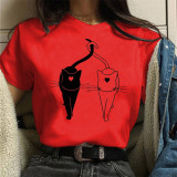 Women cat print short-sleeved T-shirt