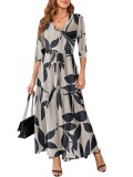 Women Sexy Printed V Neck Dress
