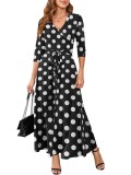 Women Sexy Printed V Neck Dress