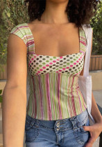 Women Summer Striped Printed Vest Top