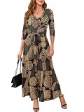 Women Sexy Printed V Neck Dress
