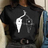 Women cat print short-sleeved T-shirt