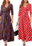 Women Sexy Printed V Neck Dress