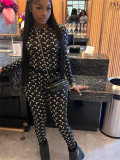 Fashion Printed Tight slim Long Sleeve Two Piece Pants Set
