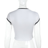 Women Letter Printed Contrast Color Edge Short Sleeve Top