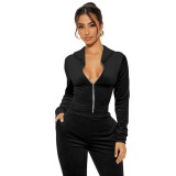 Fashion Casual Hooded Velvet Two-piece Set Women's Tracksuit