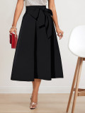 Women's Fashion Elegance Belt Solid Color Skirt
