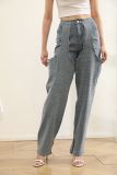 Fashion Irregular hollow Patchwork zipper Beaded elastic Denim pants
