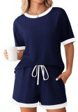Women's summer Ribbed color matching pajamas short sleeve home clothes Shorts Set