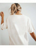 Women Summer Cherry Print White Round Neck Short Sleeve T-Shirt