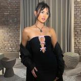 Chic bow hollow Strapless sexy slim party Bodycon dress