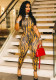 Women's clothing sexy striped print back hollow short sleeve Jumpsuit