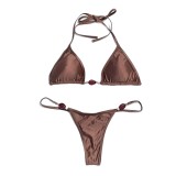 Sexy solid color Halter Neck Lace-Up bikini Two Pieces women swimsuit