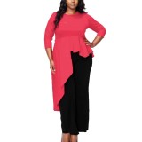 Elegant Chic Plus Size Women's Asymmetrical Top Summer Slim Fit Three-quarter Sleeve T-shirt