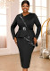 Ruffle beaded black Slim Fit Plus Size women Formal Party dress