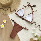 Sexy solid color Halter Neck Lace-Up bikini Two Pieces women swimsuit