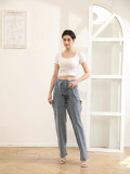 Fashion Irregular hollow Patchwork zipper Beaded elastic Denim pants