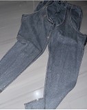 Fashion Irregular hollow Patchwork zipper Beaded elastic Denim pants
