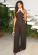 African fashion summer Women striped sexy Halter Neck wide leg Casual Jumpsuit