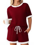 Women's summer Ribbed color matching pajamas short sleeve home clothes Shorts Set