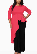 Elegant Chic Plus Size Women's Asymmetrical Top Summer Slim Fit Three-quarter Sleeve T-shirt Elegant Chic Plus Size Women's Asymmetrical Top Summer Slim Fit Three-quarter Sleeve T-shirt
