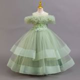 Girls' Floral Puff Tulle Princess Dress