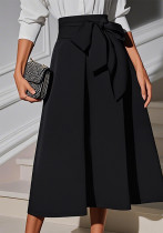 Women's Fashion Elegance Belt Solid Color Skirt