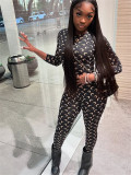 Fashion Printed Tight slim Long Sleeve Two Piece Pants Set