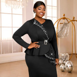 Ruffle beaded black Slim Fit Plus Size women Formal Party dress