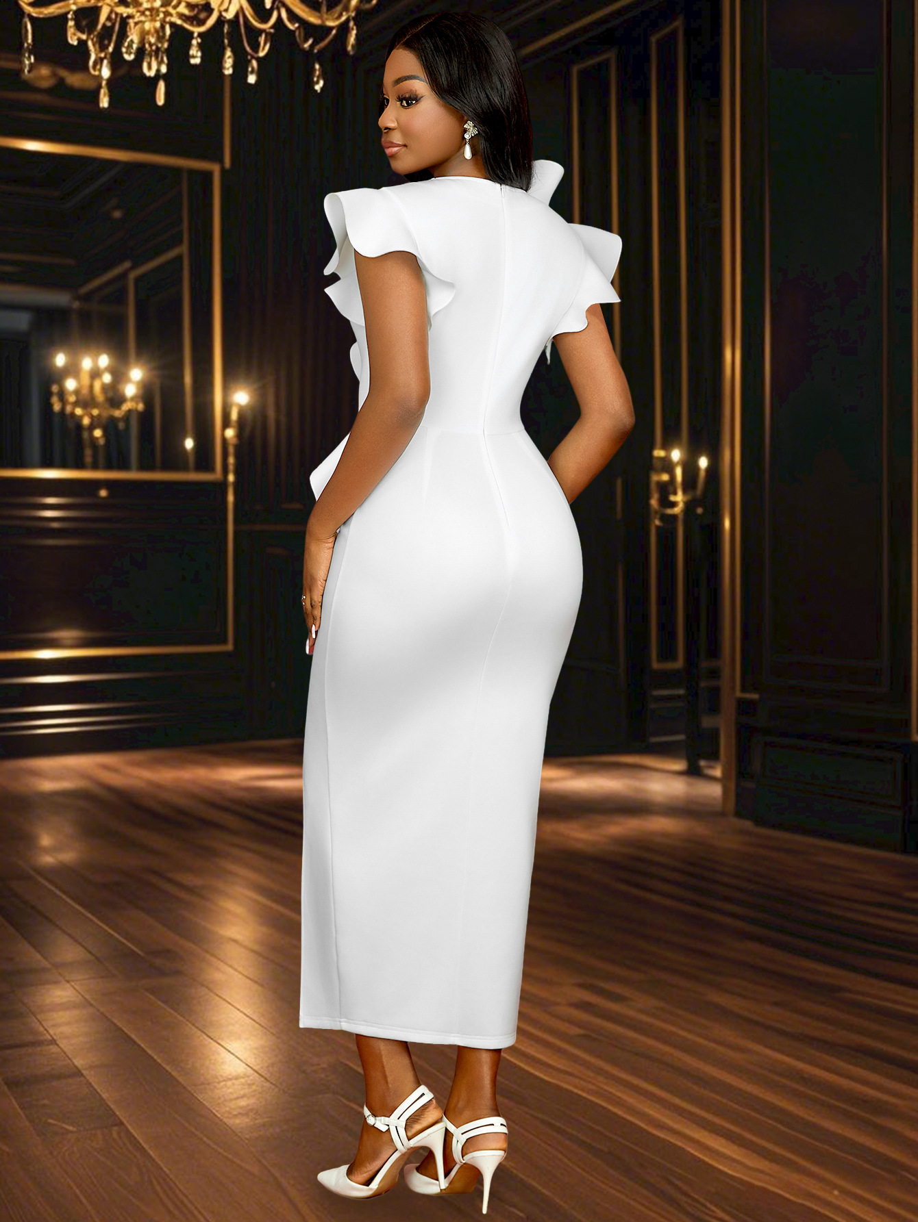 Women V Neck Formal Party Party Slit Maxi Dress