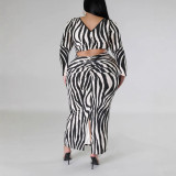 Plus Size Women's Sexy Zebra Print Slim Split Slim Fit Fashion Long Dress