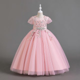 Girls' Wedding Dress Children's Dress Short Sleeve Princess Dress Children Dress