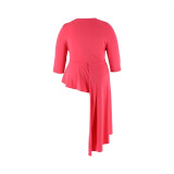 Elegant Chic Plus Size Women's Asymmetrical Top Summer Slim Fit Three-quarter Sleeve T-shirt