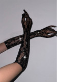 Fashionable sexy Beaded leopard print fishnet black elastic diamond gloves accessories