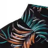 Plus Size Women's Summer Short Sleeve Tropical Print Shirt High Waist Shorts Two-piece Set