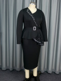 Ruffle beaded black Slim Fit Plus Size women Formal Party dress