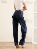 Fashion Irregular hollow Patchwork zipper Beaded elastic Denim pants