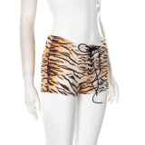 Women's clothing sexy tiger print Lace-up Tight Fitting shorts