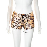 Women's clothing sexy tiger print Lace-up Tight Fitting shorts