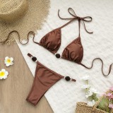 Sexy solid color Halter Neck Lace-Up bikini Two Pieces women swimsuit