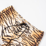 Women's clothing sexy tiger print Lace-up Tight Fitting shorts
