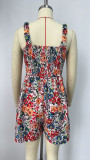 Women's summer quare neck sleeveless loose beach Holidays Casual pleated jumpsuit
